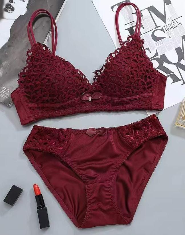 Women's Set Wire Free Push Up Lace bra set