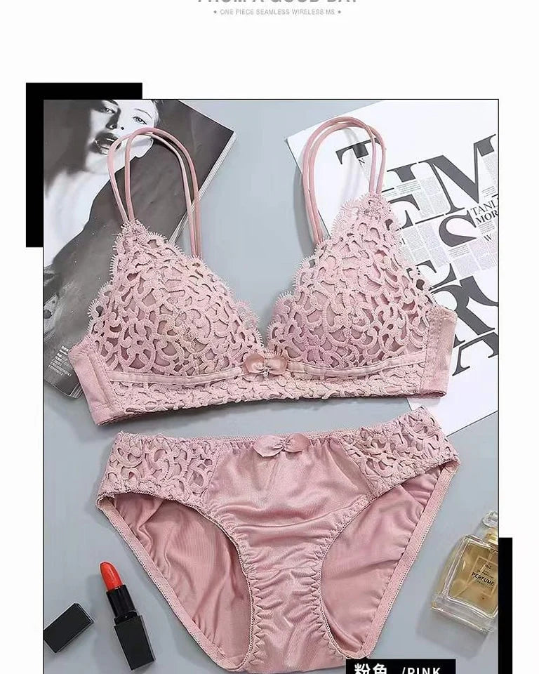 Women's Set Wire Free Push Up Lace bra set