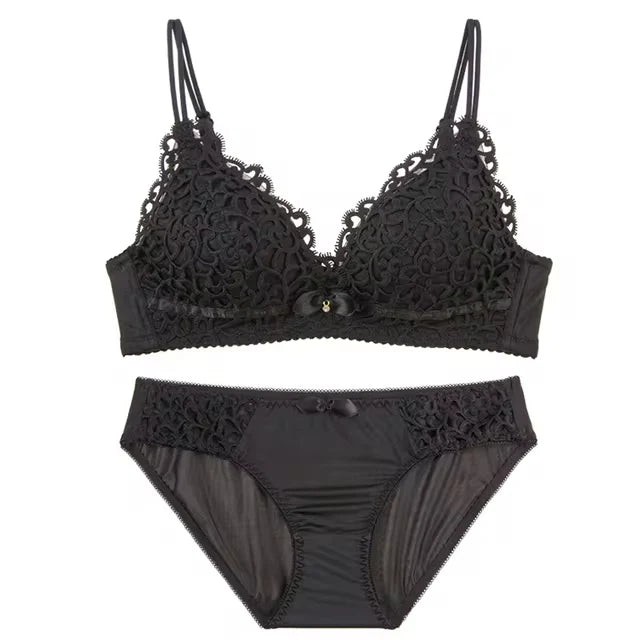 Women's Set Wire Free Push Up Lace bra set